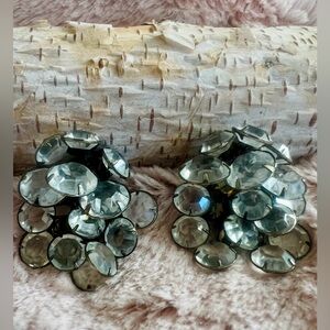 Vintage Rhinestone Cluster Clip On Earrings